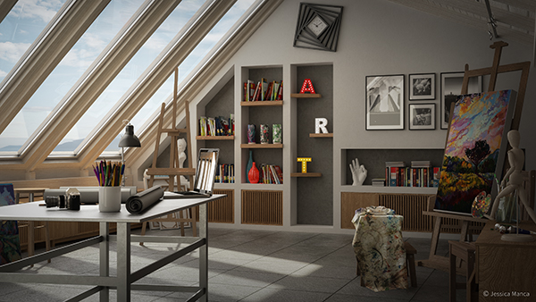 Particolare di una vista di un atelier d'artista