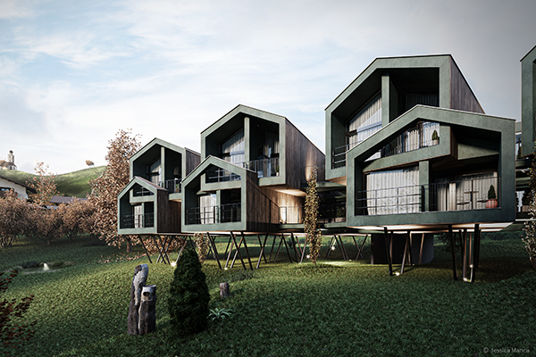 Render fotorealistico delle Floris Green Suite del Park Hotel Florian ricostruito integralmente in grafica 3D