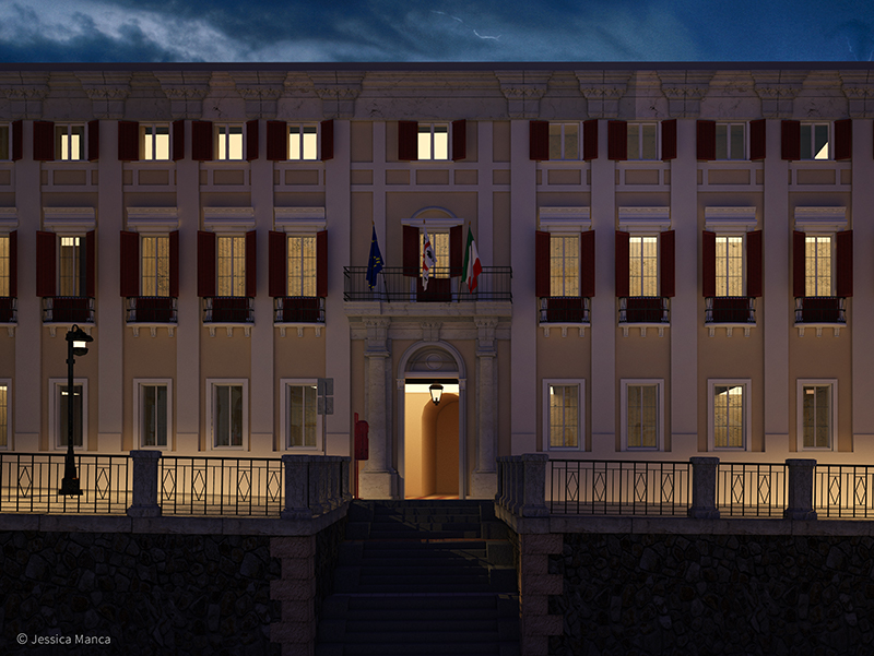 Ricostruzione tridimensionale della facciata del Palazzo Viceregio di Cagliari
