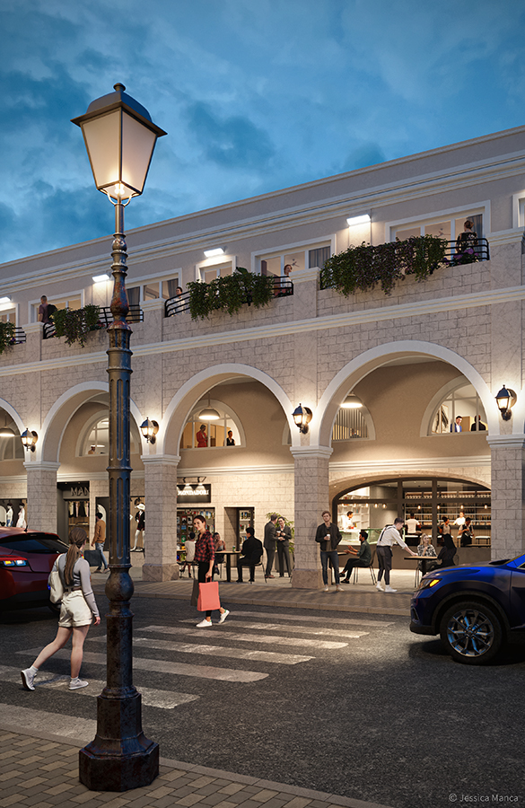 Render fotorealistico di Via Garibaldi con ipotesi di riqualificazione